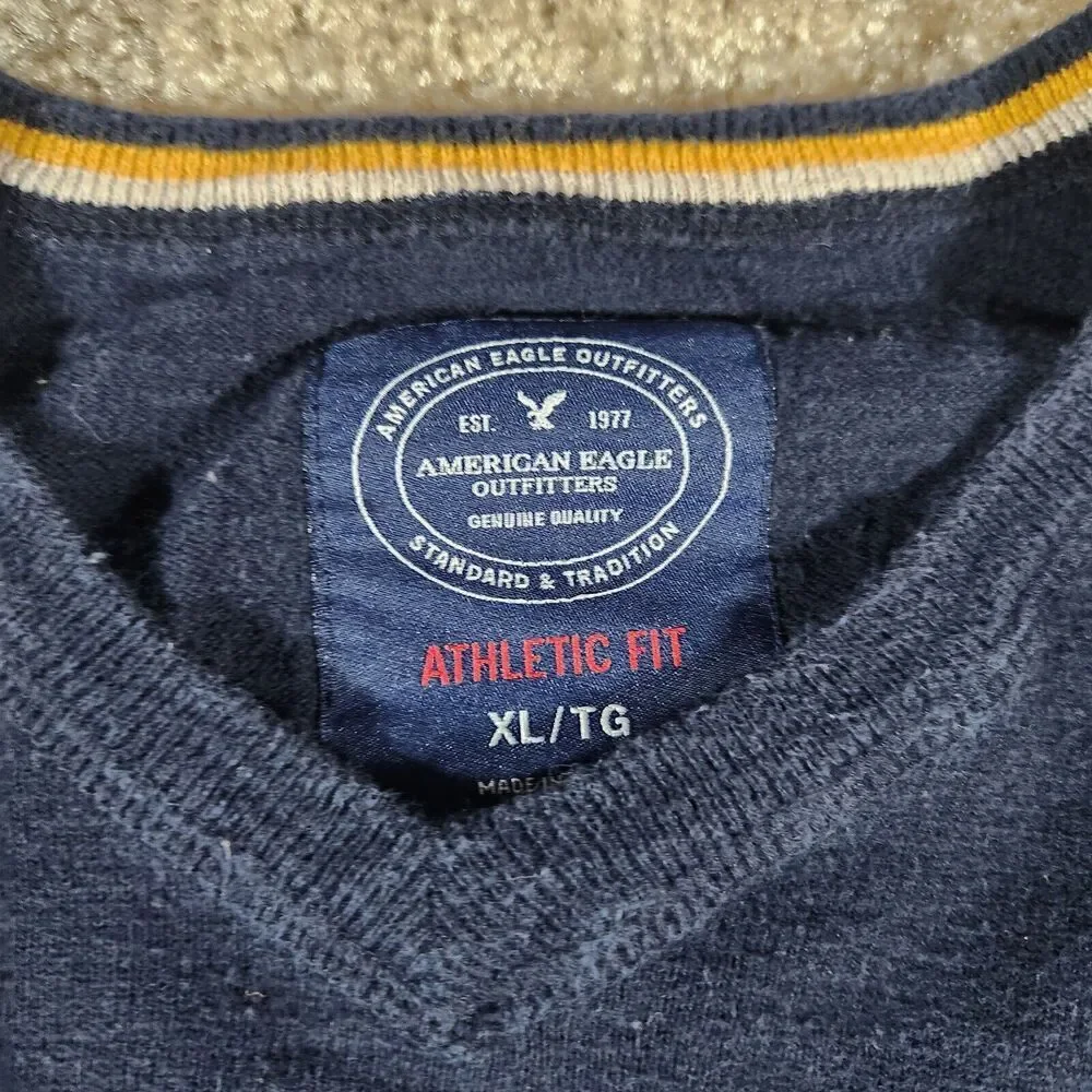 American Eagle Sweater Men's Sz XL Cotton Navy Blue Athletic Fit #186